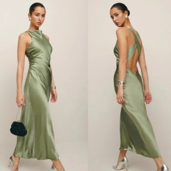NWT • Casette silk dress in artichoke